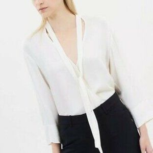Theory Relaxed Long Sleeve Wrap V-neck Top Ivory